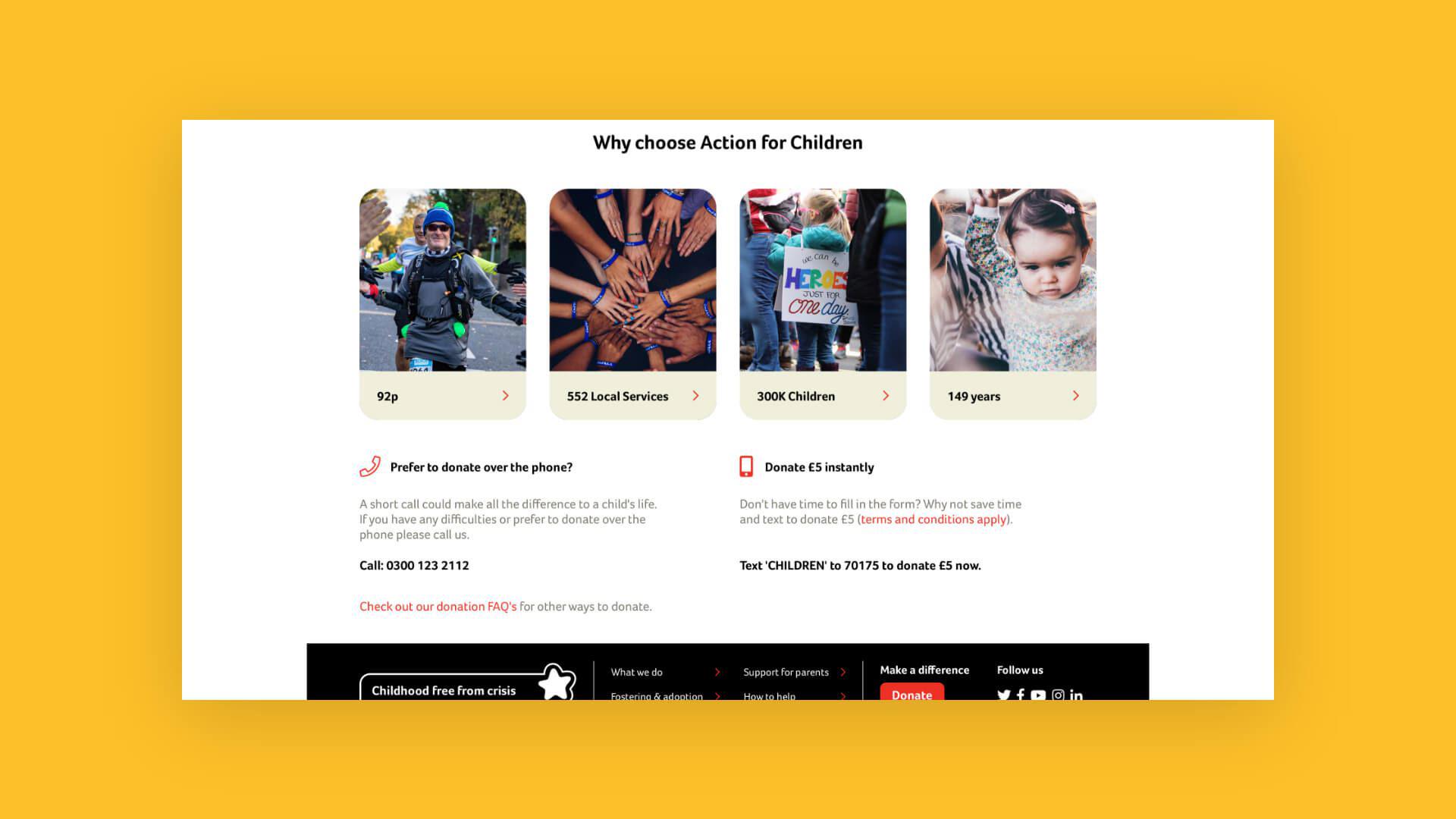 screenshot from the website showing reasons to donate