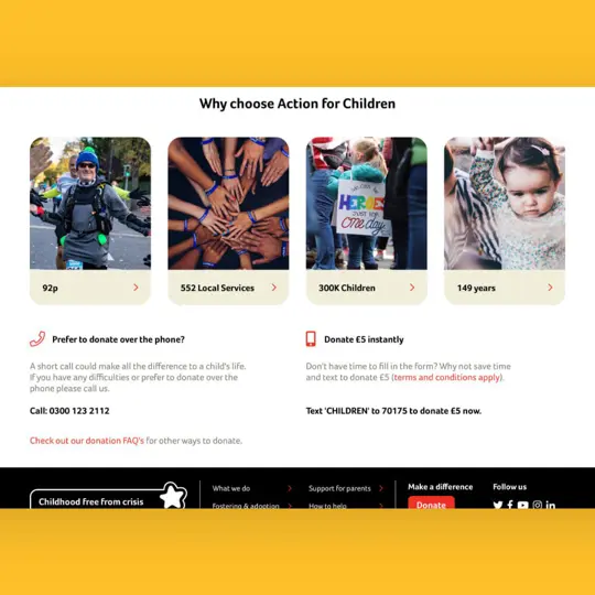 screenshot from the website showing reasons to donate