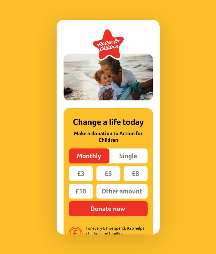 the donation menu in mobile view