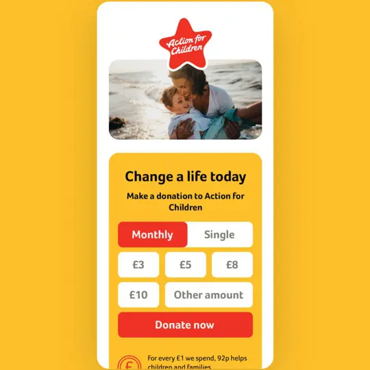 the donation menu in mobile view