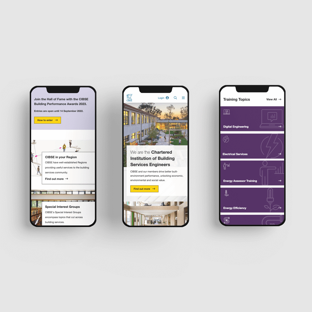 demonstrating the menu functionality of the cibse app