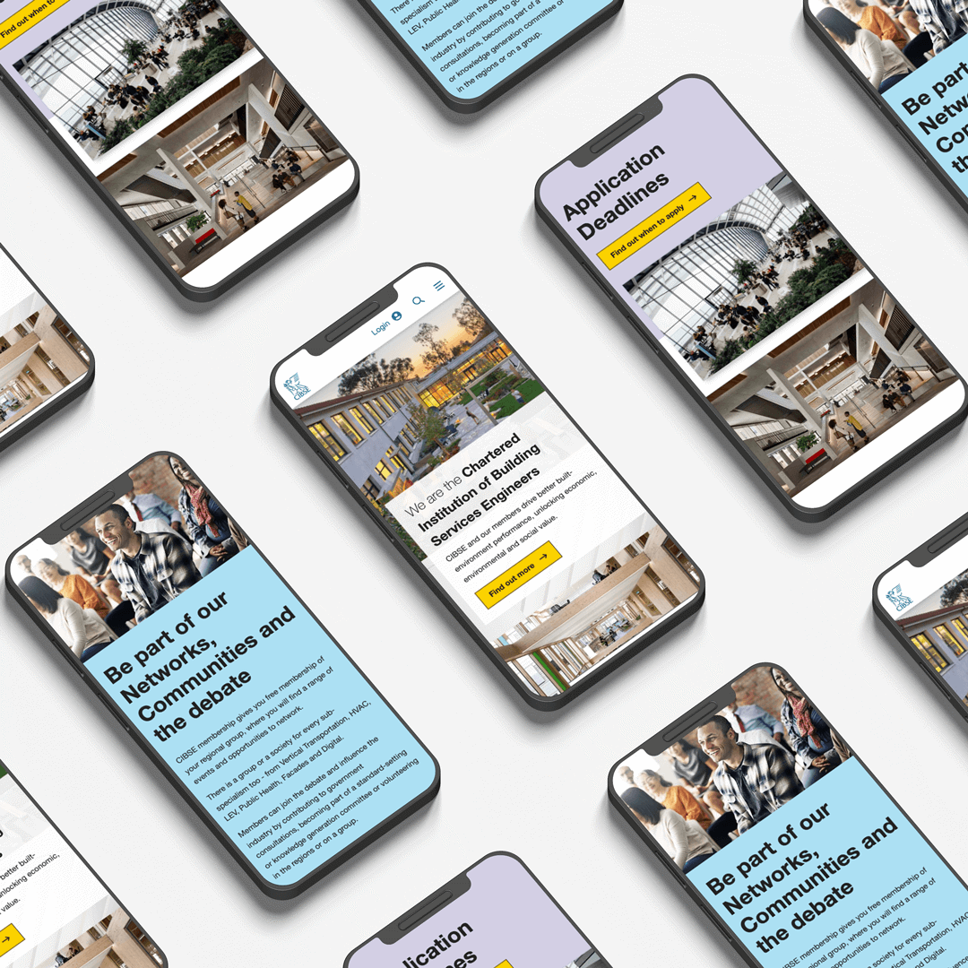 selection of smartphone screens from cibse app