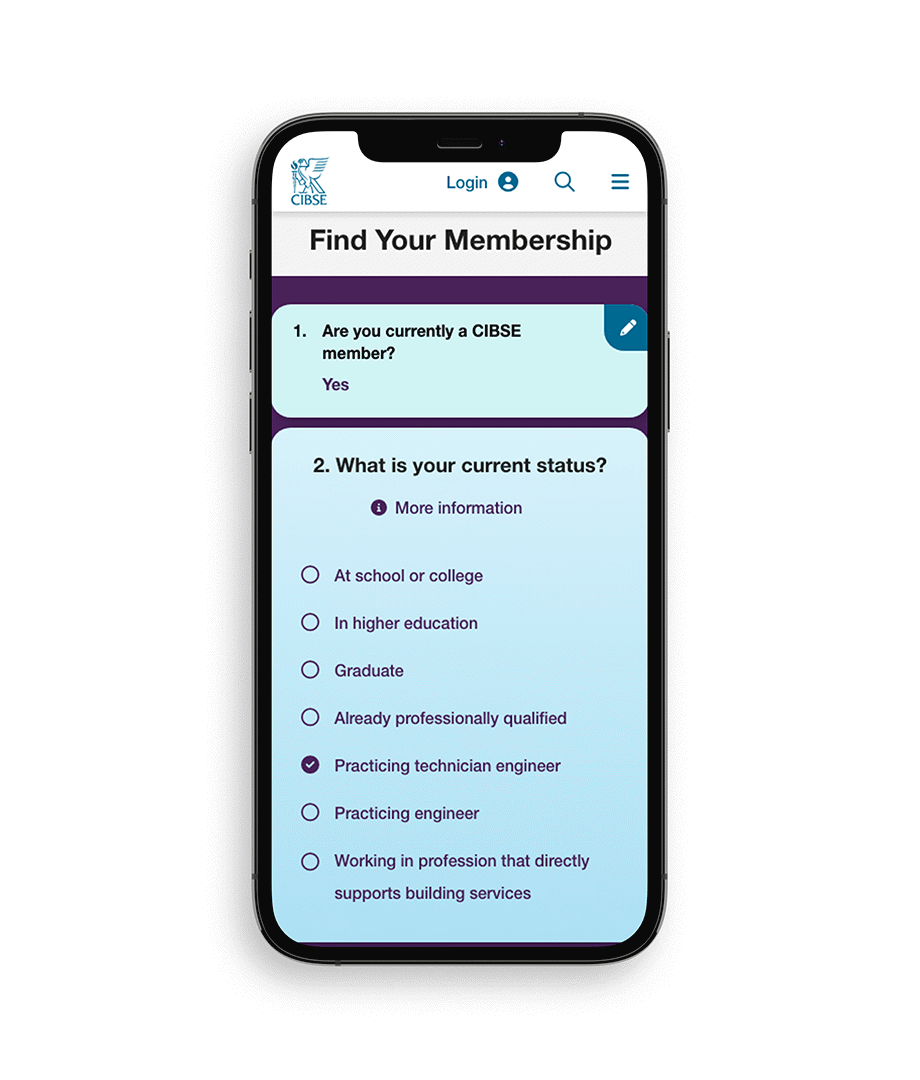 membership menu of cibse app