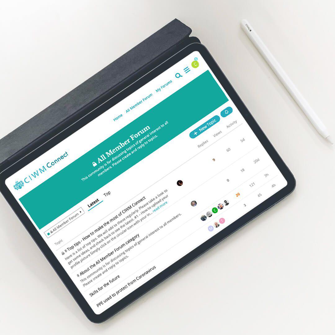 the CIWM community forum displayed on a tablet