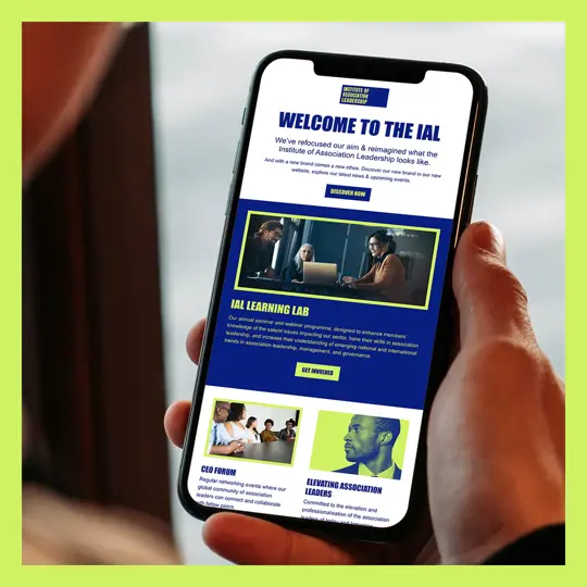 IAL homepage on a mobile screen