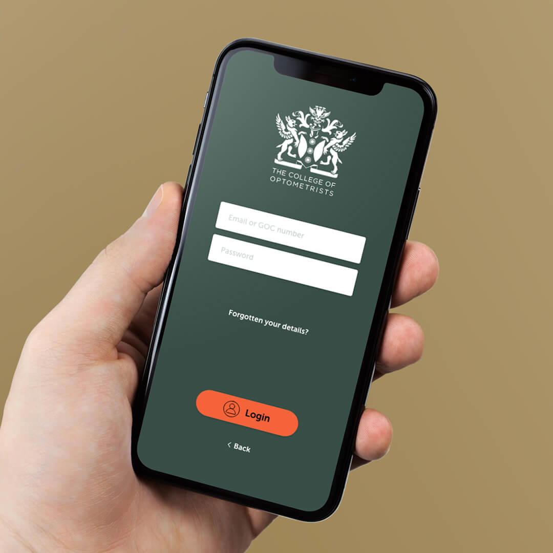 The login screen of the optometrists app