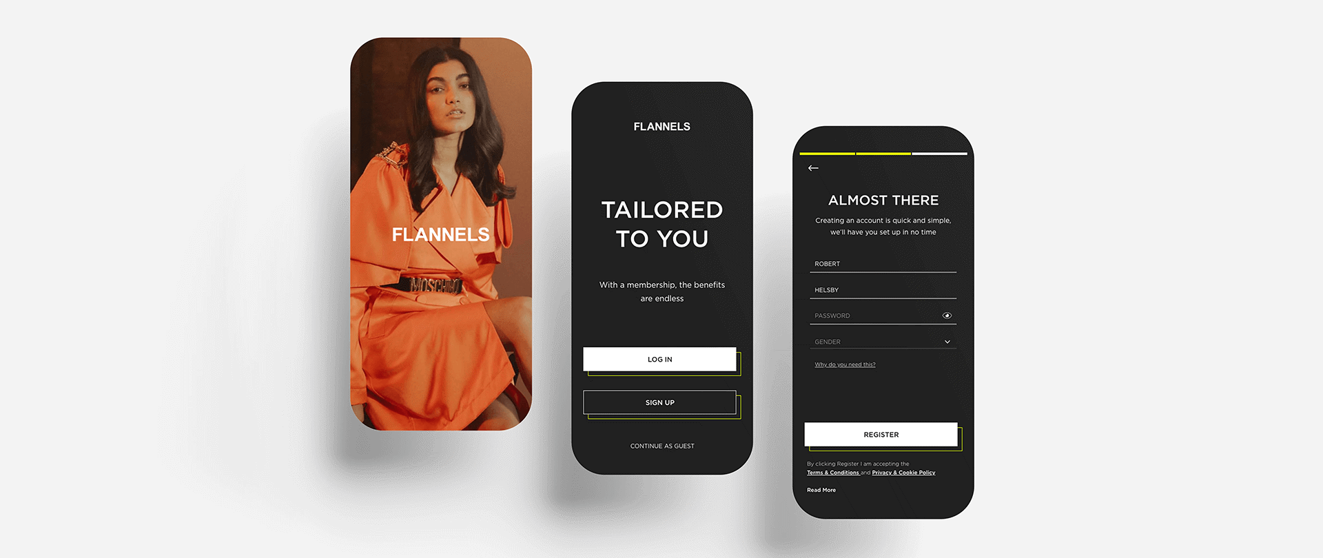 Three retail pages for clothing