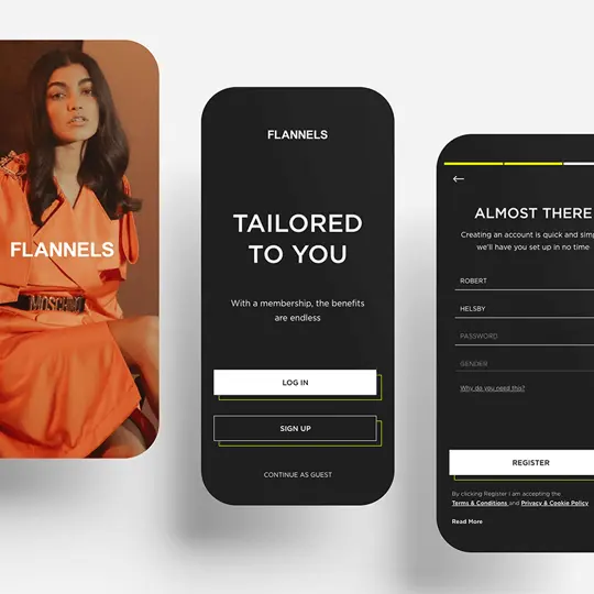 Three retail pages for clothing