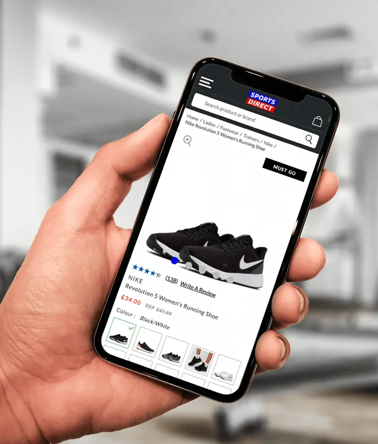 Sports Direct trainer store page on ecommerce site