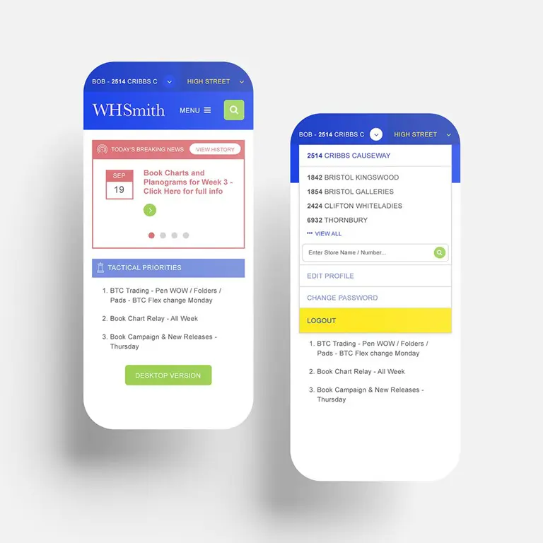 App screenshots for WHSmith