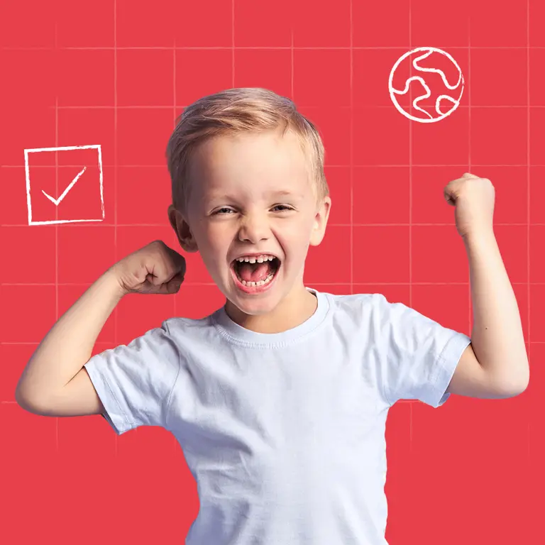 Young child celebrating