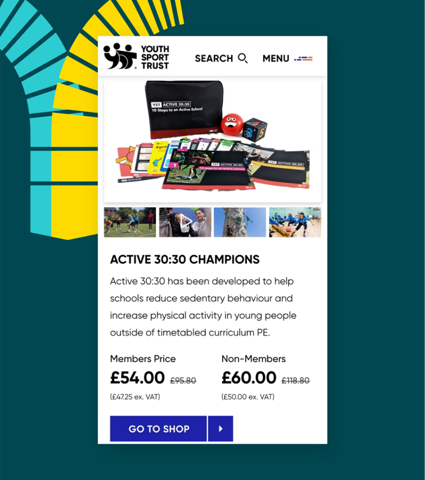 Shot of the ecommerce part of the YST site